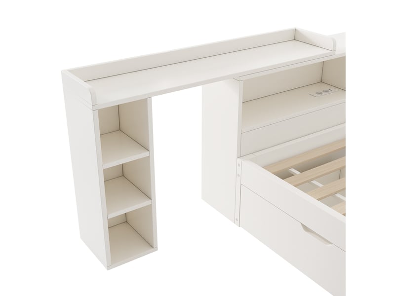  Lit gigogne 90 × 200 cm avec couchage 90 × 190 cm, bureau, prises et led Fay Lum - Conforama R