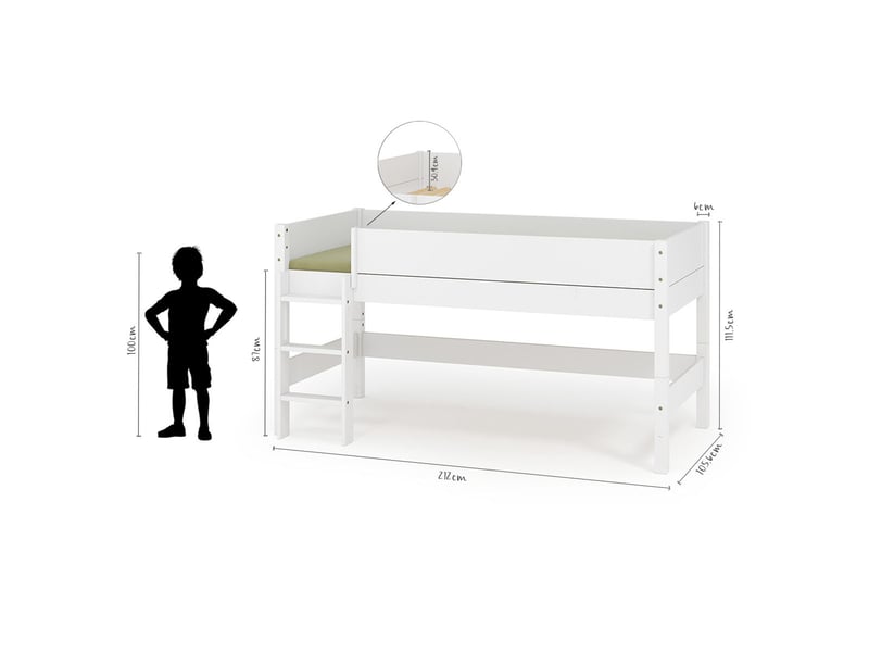  Lit mi-hauteur 90x200 cm louw  bois naturel Louw - Conforama D