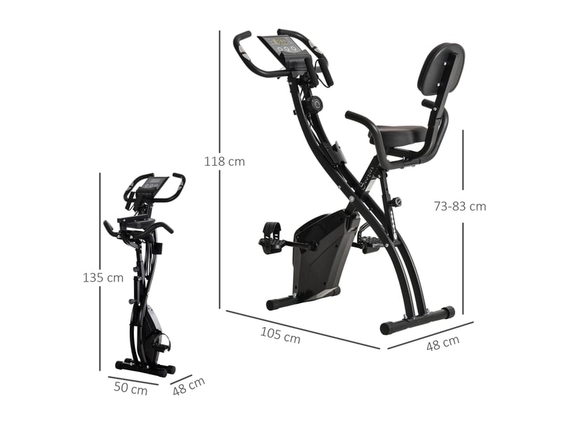  Vélo appartement pliable 4 en 1, silencieux, cordes résistance, cardio, roulettes, lcd, max 120 kg, noir.  - Conforama E