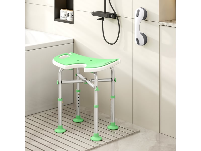  Tabouret de douche - siège de douche avec barre d'appui ventouse - hauteur réglable - alu hdpe vert blanc  - Conforama B