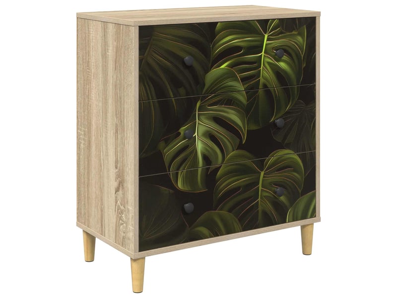 Commode chambre, meuble de rangement elburg impression de feuille de palmier sonoma - Conforama A