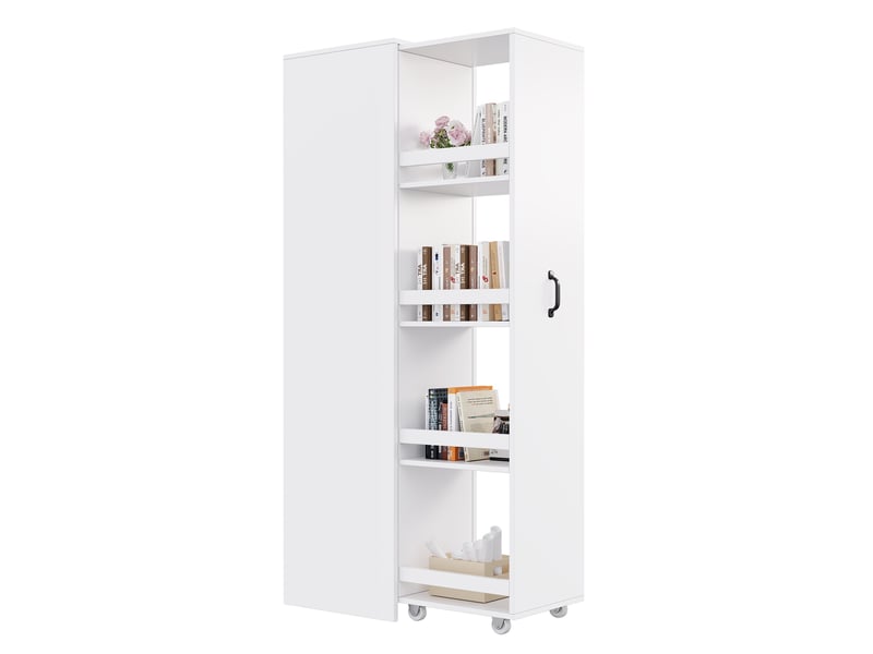  Bibliothèque coulissante étroite - 40x30x160.5cm - meuble avec rebords en bois anti-chute - tout blanc  - Conforama A