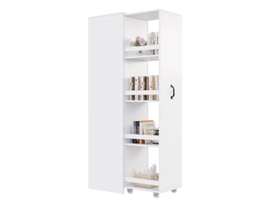 Bibliothèque coulissante étroite - 40x30x160.5cm - meuble avec rebords en bois anti-chute - tout blanc