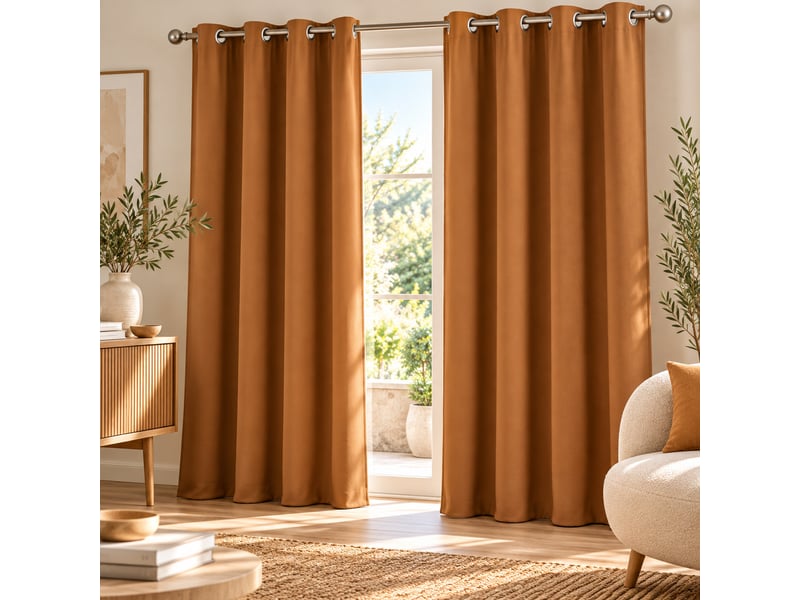  Lot de 2 rideaux à œillets grande hauteur 135 x 280 cm occultants unis occult camel  - Conforama A