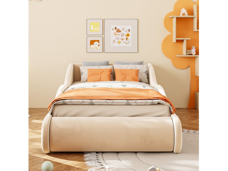 Lit enfant 90x200 cm avec protections latérales mdf beige sans matelas  - Conforama C