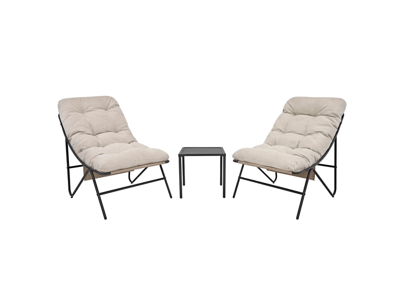 Ensemble bistro de jardin gris 3 pièces, 2 fauteuils avec coussins épais, table basse, cadre en acier thermolaqué, mobilier extérieur terrasse balcon, 216741 - Conforama B