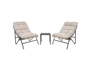Ensemble bistro de jardin gris 3 pièces, 2 fauteuils avec coussins épais, table basse, cadre en acier thermolaqué, mobilier extérieur terrasse balcon,