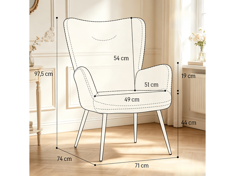 Fauteuil lounge moderne 1 place, dossier haut, accoudoirs intégrés et silhouette incurvée - Conforama C