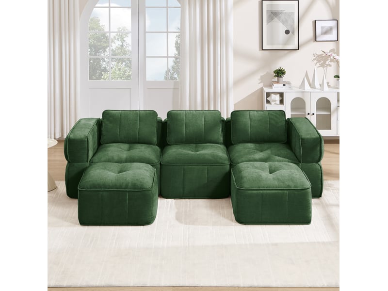  Canapé modulable en u 3 places modenvie avec 2 poufs, mousse haute densité 32d, tissu polyester vert, 271 x 162 x 67 cm  - Conforama B