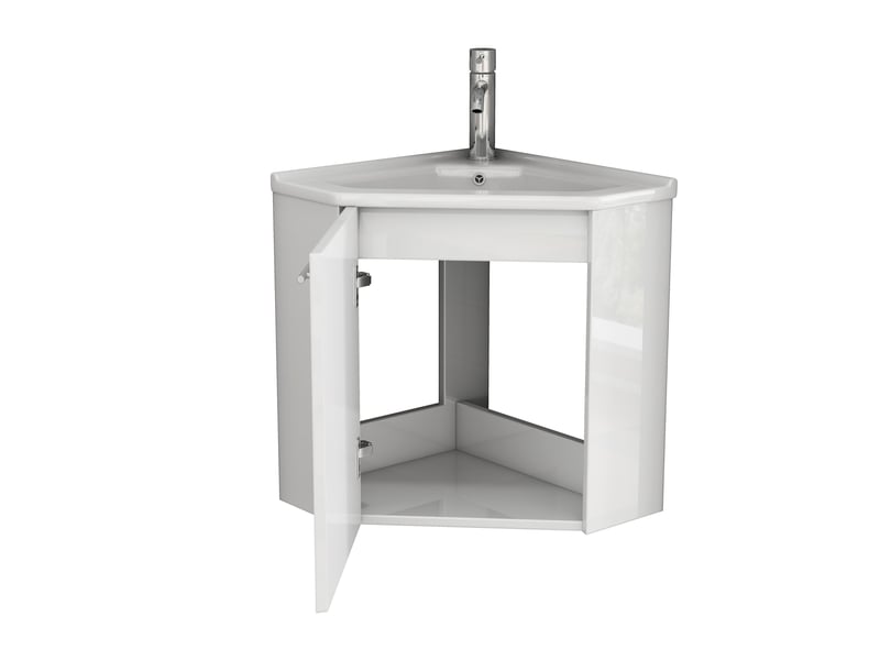  Meuble de salle de bain - 41.5x41.5x50cm - meuble d'angle lave-mains suspendu prémonté avec vasque céramique &amp; porte - blanc  - Conforama A