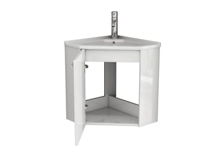 Meuble de salle de bain - 41.5x41.5x50cm - meuble d'angle lave-mains suspendu prémonté avec vasque céramique & porte - blanc