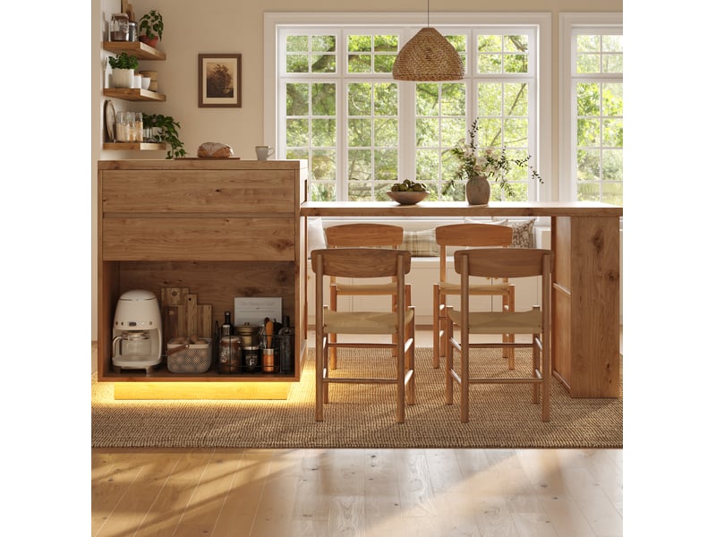 Îlot de cuisine extensible 122-194.5x70x94 cm avec 4 tiroirs, mdf naturel - Conforama B