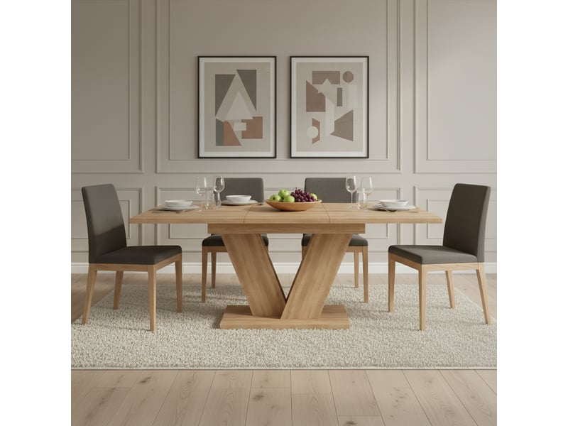  Table de salle à manger extensible avec rallonge et pieds en métal, 4 à 8 personnes, 140180×80 cm chêne  - Conforama C