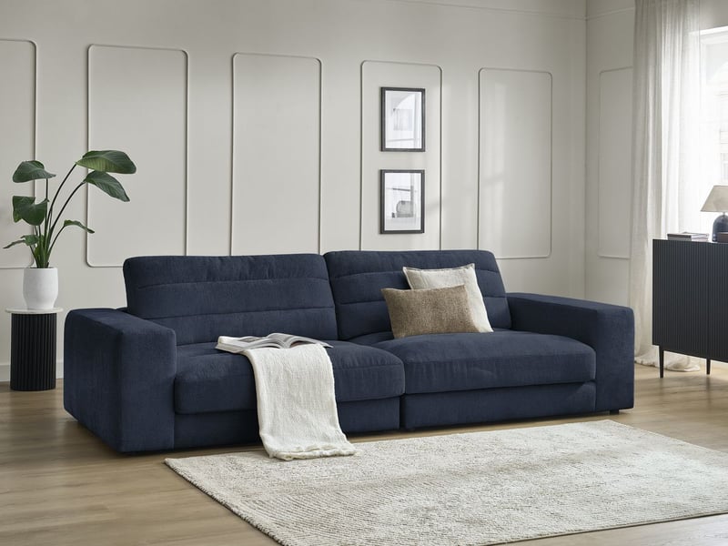  Bobochic canapé droit fixe 3 places sierra tissu texturé bleu foncé SIERRA - Conforama B