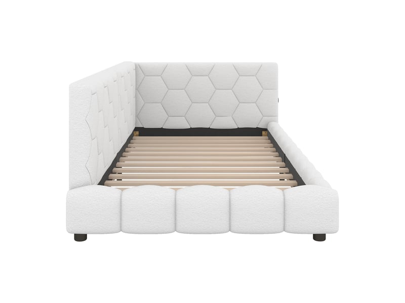  Canapé convertible lit de jour avec sommier à lattes, éclairage réglable, ports usb et type c, velours blanc  - Conforama E