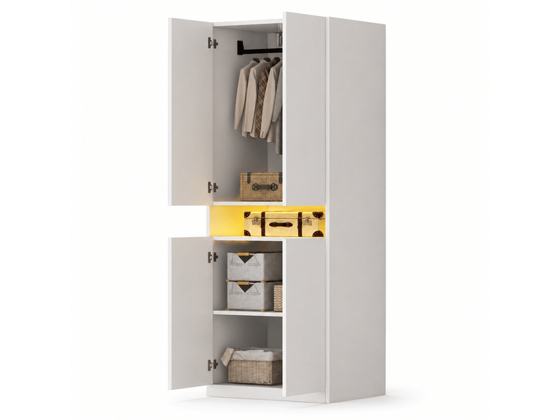  Armoire 70 × 55 × 180 cm - avec compartiment éclairé - avec éclairage led - blanc  - Conforama A