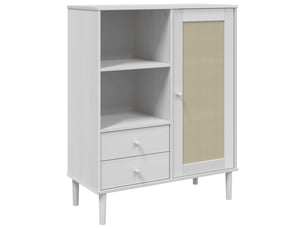Buffet - bahut - meuble de rangement senja aspect rotin blanc 90x40x112cm bois massif de pin