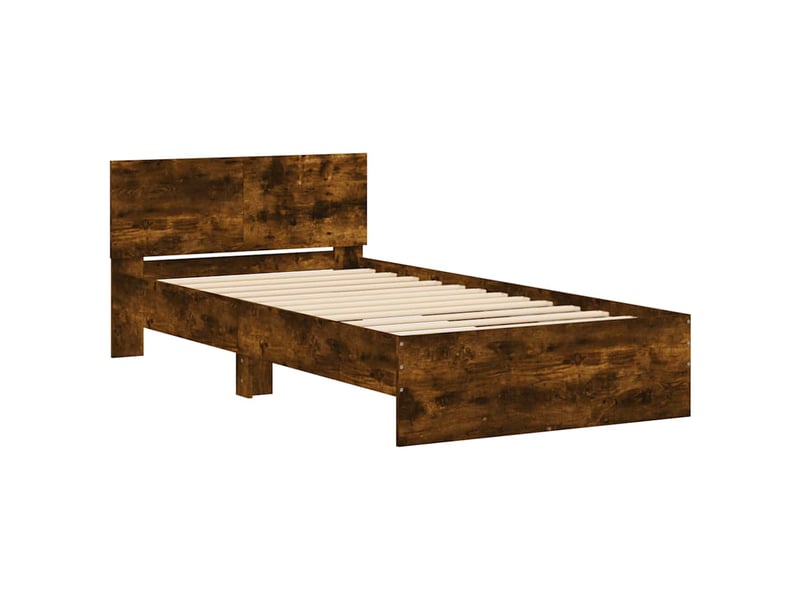  Lit simple- lit adulte -  cadre de lit sans matelas avec tête de lit chêne fumé 100x200cm  - Conforama B