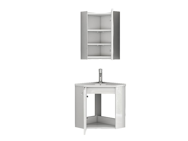  Meuble salle de bain d'angle blanc brillant avec lavabo en céramique et miroir, 41.5x41.5x50cm  - Conforama A