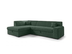 Canapé d'angle gauche convertible <strong>AX LIVING </strong> <strong>Lucera</strong> 5 places Velours côtelé vert avec coffre de rangement