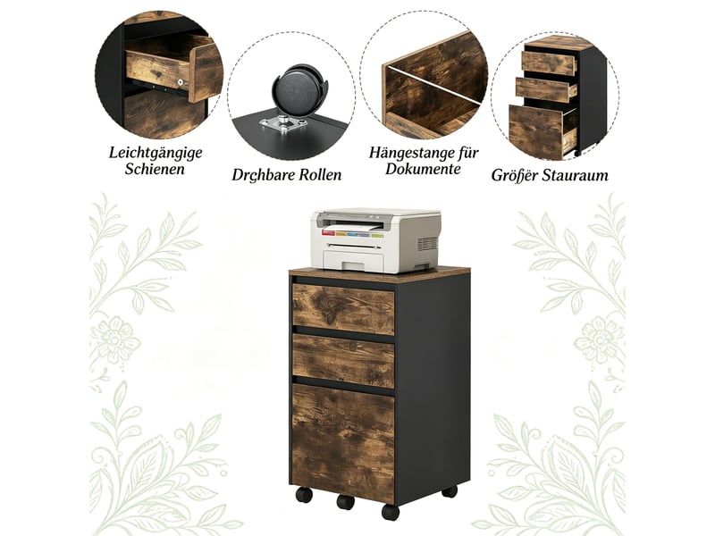  Caisson de rangement mobile chic, armoire à dossiers, meuble à roulettes  - Conforama D