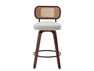 Tabourets de bar pivotants sw3766bg beige 26 lot de 3 avec dossier rotin et cadre noyer
