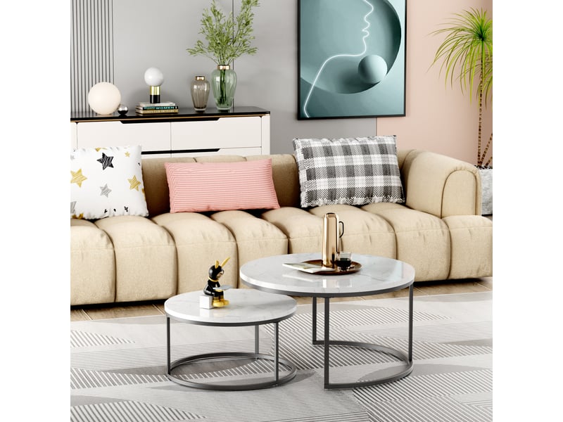  Tables basses gigognes avec plateau aspect marbre et structure en fer, style moderne, pour salon et bureau  - Conforama C