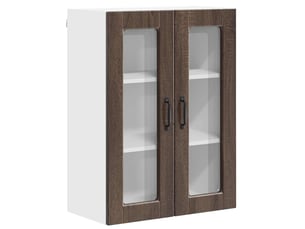 Meuble mural de cuisine, cabinet en verre mural chêne brun 60x31x80cm shl3848