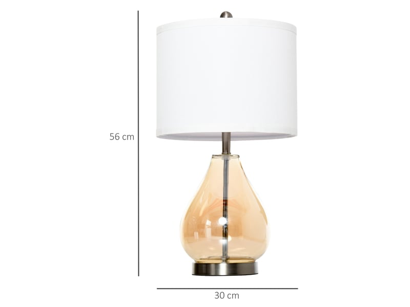  Lot de 2 lampes de table ø30 x 56 cm, verre ambre, abat-jour en lin blanc et acier, douille e27 40 w  - Conforama C