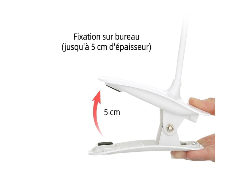 Lampe à pince led 5w rechargeable usb – lampe de bureau et de lecture flexible 360° tactile, 3 températures de couleur et intensité variable – blanc - Conforama E