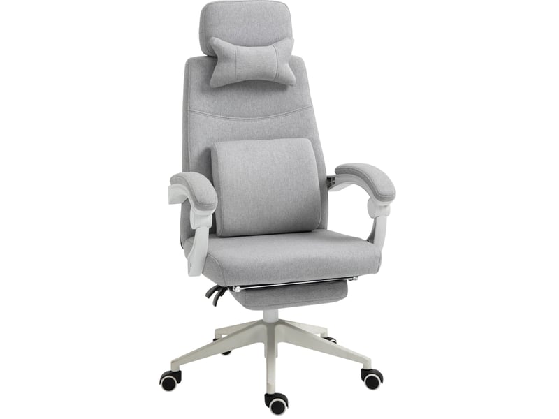  Chaise de bureau gaming ergonomique grise avec repose-pieds extensible et dossier inclinable à 160°, confortable  - Conforama A