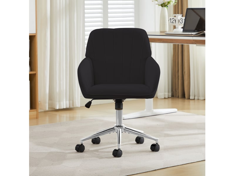  Chaise de bureau pivotante en velours noir, hauteur d’assise réglable 50-59 cm, rotation 360°, pour le télétravail  - Conforama E