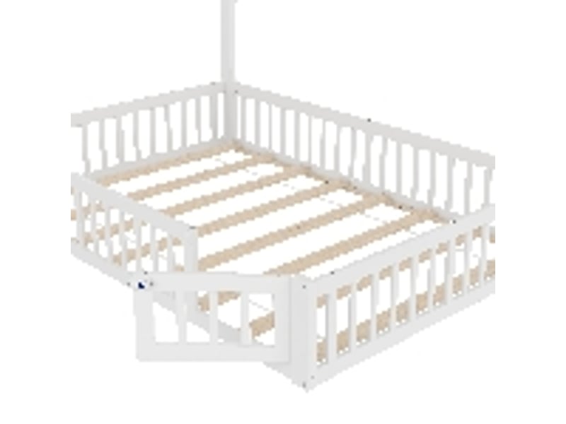  Lit enfant 140x190 cm - lit 2 personnes - barrières de sécurité - pin et mdf - design cheminée - blanc  - Conforama W