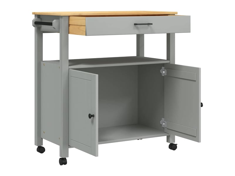  Desserte de cuisine, chariot de rangement 84x40x88,5 cm gris bois massif de pin shl5944  - Conforama D