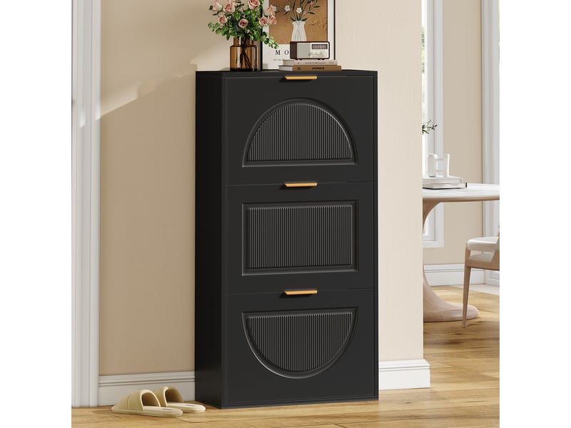  Meuble à chaussures - 60x24x114cm - meuble d'entrée étroit avec 3 abattants, séparateurs réglables, anti-basculement - noir mat  - Conforama C