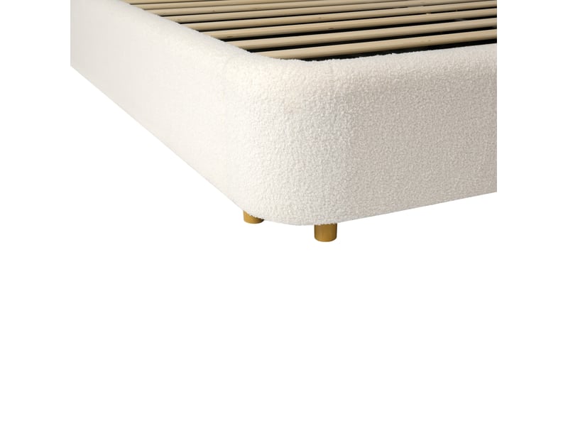  Lit coffre double 140cm*190cm en bouclette avec sommier à lattes et ouverture hydraulique beige chicfurn  - Conforama E