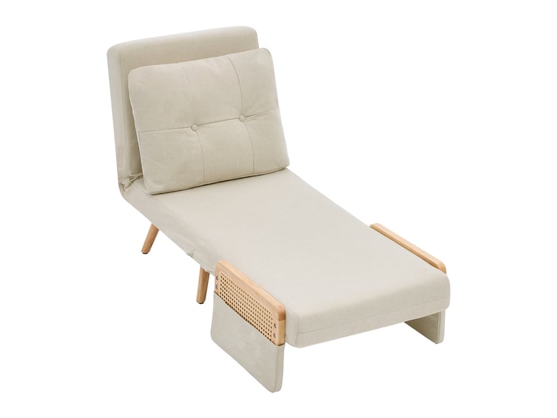 Fauteuil convertible 3 en 1 beige en tissu aspect lin, fauteuil inclinable avec fonction lit d’appoint et dossier réglable 5 positions - Conforama A