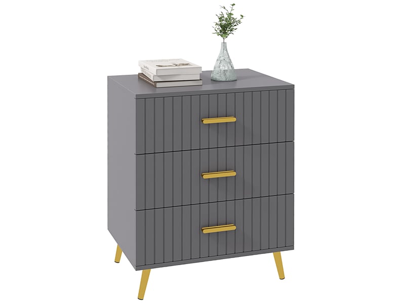  Commode moderne à 3 tiroirs en bois et aluminium, 60 x 40 x 71,5 cm, or et gris foncé  - Conforama A