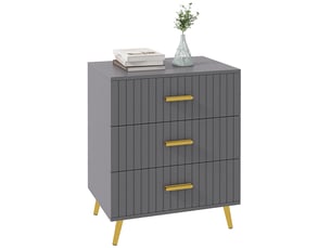 Commode moderne à 3 tiroirs en bois et aluminium, 60 x 40 x 71,5 cm, or et gris foncé