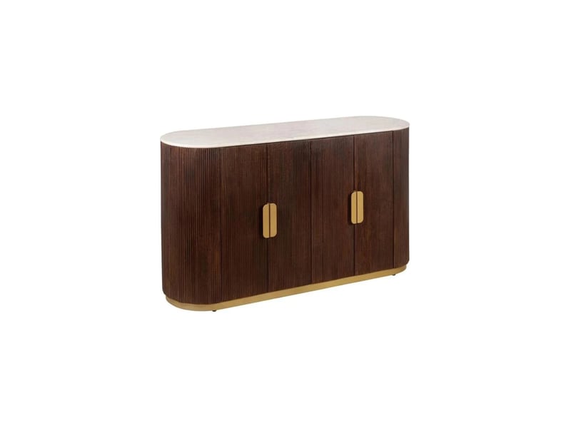 Buffet orion 140 cm en bois massif de manguier et marbre blanc – 4 portes – marron, blanc et doré - Conforama A
