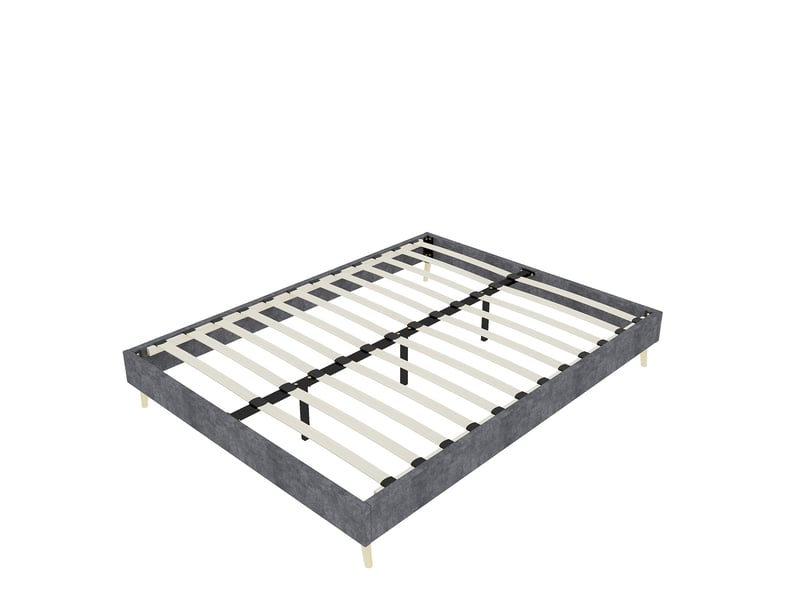  Cadre de lit, lit double 160x200 cm, cadre bas, velours gris, sans matelas  - Conforama W