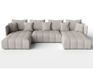 Canapé d'angle panoramique convertible <strong>AX LIVING </strong> <strong>VeliroU</strong> 6 places Velours beige avec coffre de rangement