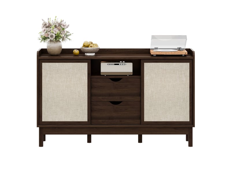  Buffet bas ulevr avec portes coulissantes, 2 tiroirs et rangements ouverts, 150 x 39,5 x 80 cm, panneaux de particules naturel  - Conforama A