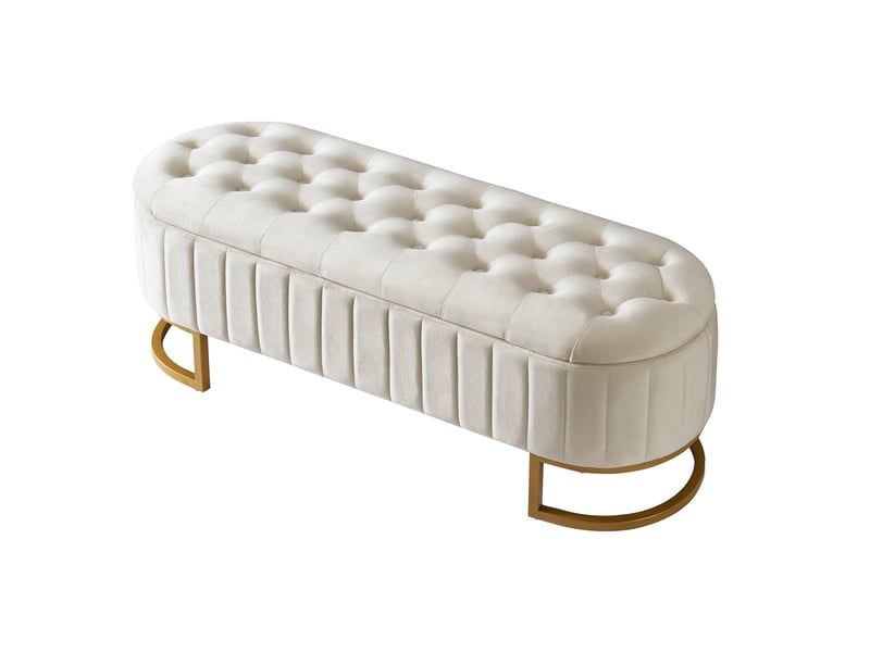  Banquette coffre de rangement 120x39,9x43 cm, repose-pieds et banc de lit, pieds en métal, pour salon et chambre, beige  - Conforama A