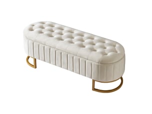 Banquette coffre de rangement 120x39,9x43 cm, repose-pieds et banc de lit, pieds en métal, pour salon et chambre, beige