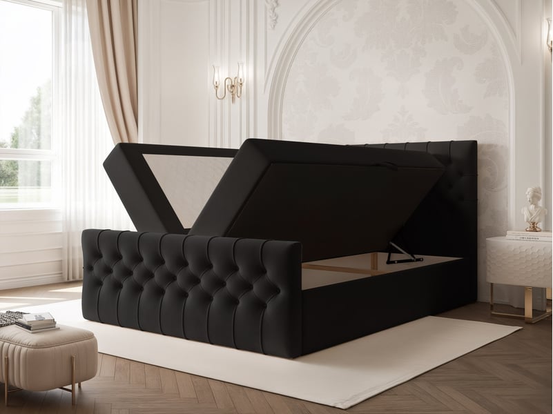  Lit adulte jolie - 160x200 cm - avec matelas à ressorts - coffre de rangement à ouverture latérale - noir JOLIE - Conforama D