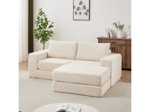 Canapé d'angle gauche fixe <strong>STILVORA</strong> <strong></strong> 2 places Velours côtelé Beige