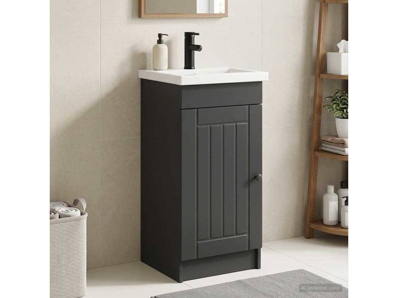  Meuble salle de bain avec évier, meuble de rangement noir 42x40x84.5 cm shl1131  - Conforama B