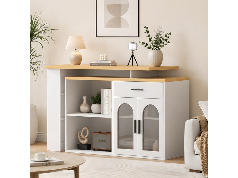  Îlot de cuisine fixe 136x50x78 cm blanc avec plateau pivotant à 360°  - Conforama E