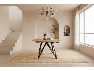Deva - table à manger ronde - 120cmpieds en métal noir - chêne clair